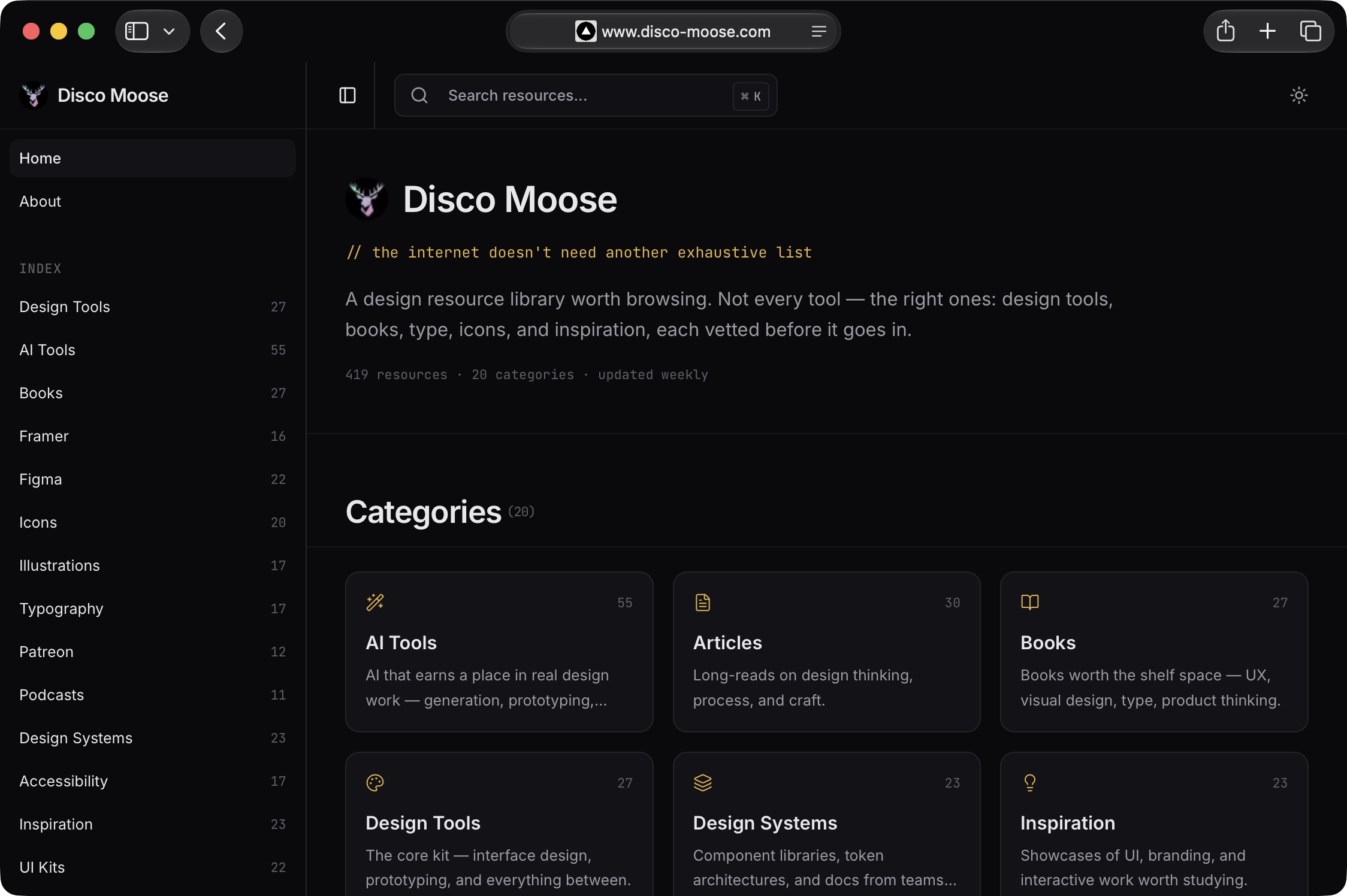 Disco Moose, a curated design resources site