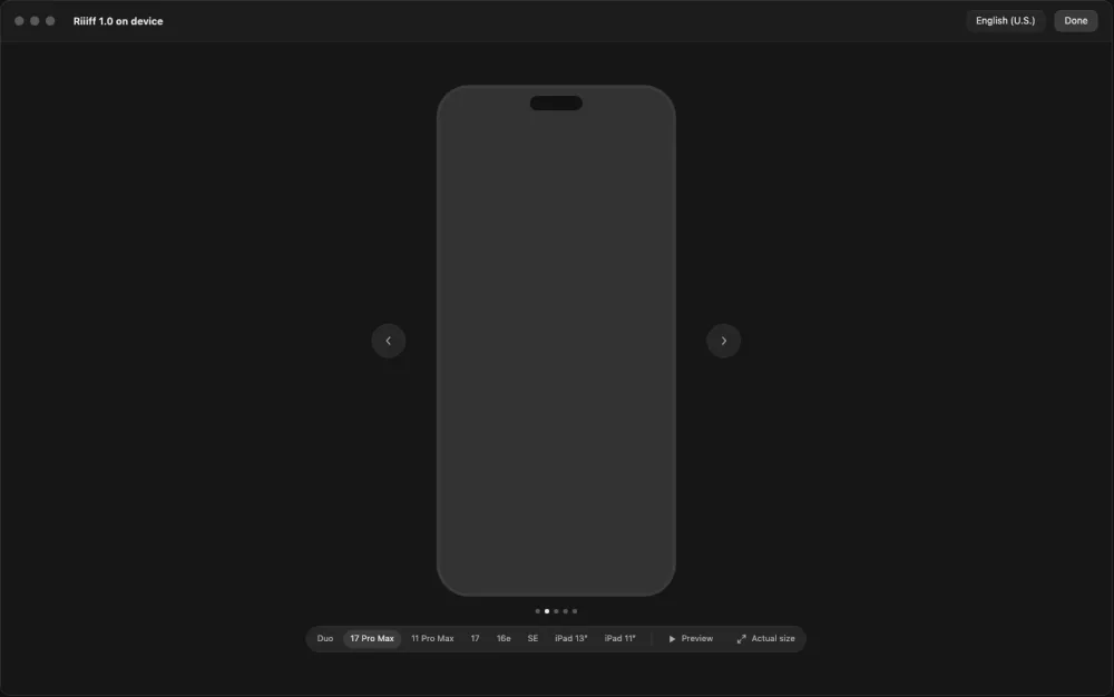 A wireframe of the on-device preview, one large phone outline.